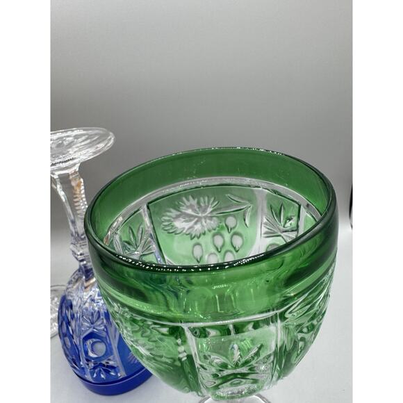 Anna Hutte Echt Bleikristall Blue, Green & Orange Crystal Wine Goblets Set 3 - Picture 6 of 7